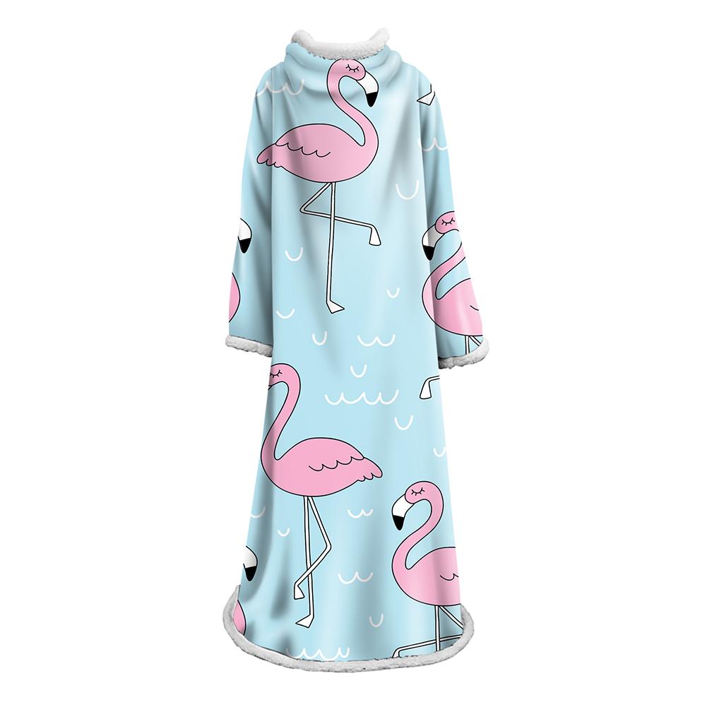 3D Digital Printed Blanket With Sleeves-Flamingo Blanket Robe