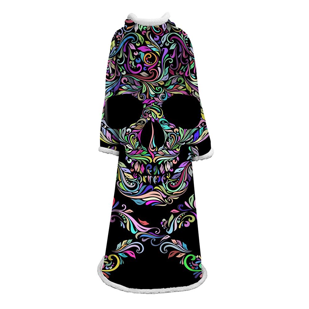 3D Digital Printed Skull Blanket With Sleeves-Horror Blanket Robe