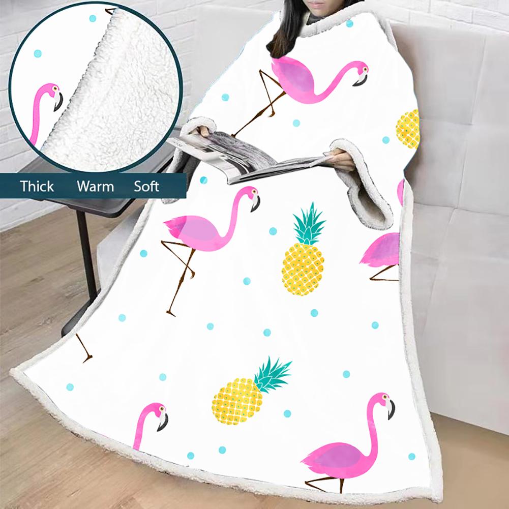 3D Digital Printed Blanket With Sleeves-Flamingo Blanket Robe