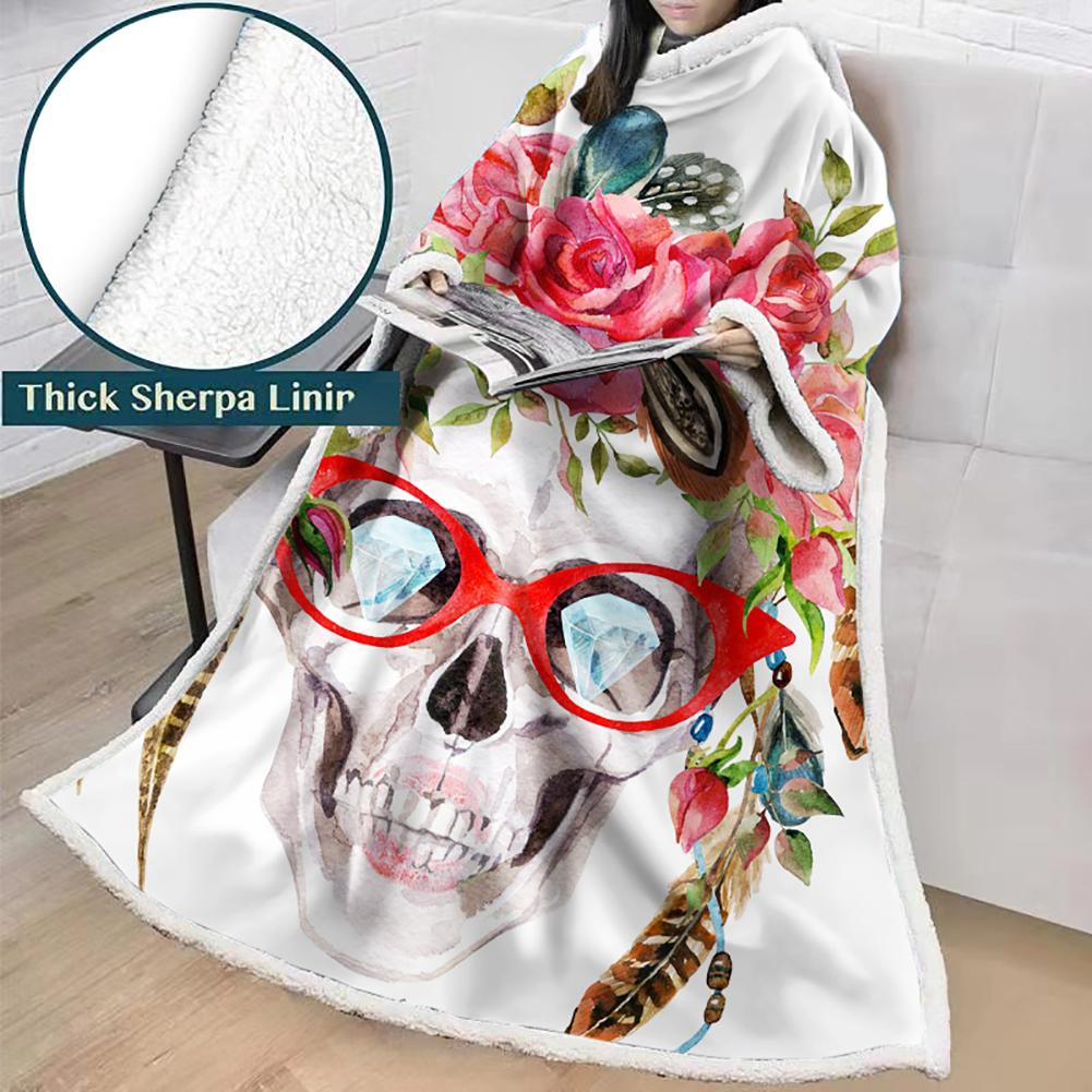 3D Digital Printed Skull Blanket With Sleeves-Horror Blanket Robe