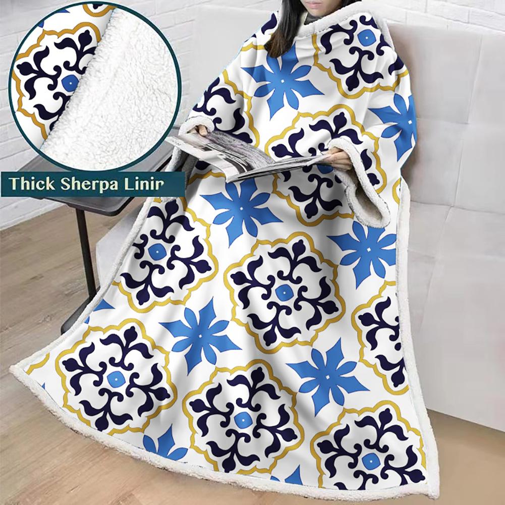 3D Digital Printed Blanket With Sleeves-Geometric Designs Blanket Robe