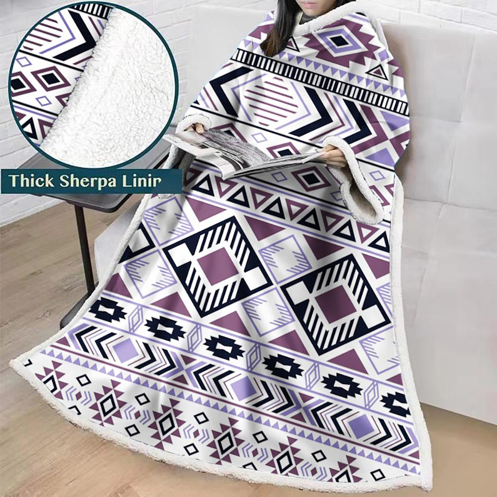 3D Digital Printed Blanket With Sleeves-Geometric Designs Blanket Robe