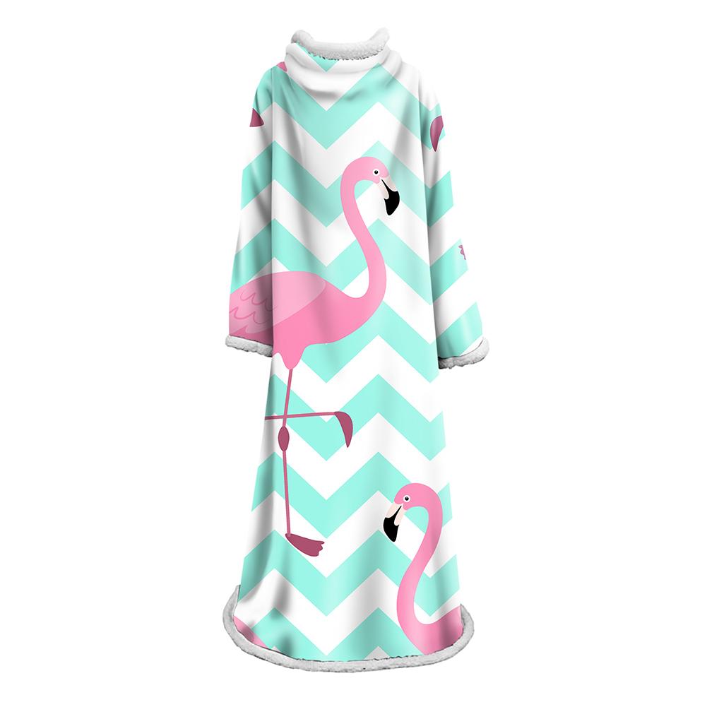 3D Digital Printed Blanket With Sleeves-Flamingo Blanket Robe