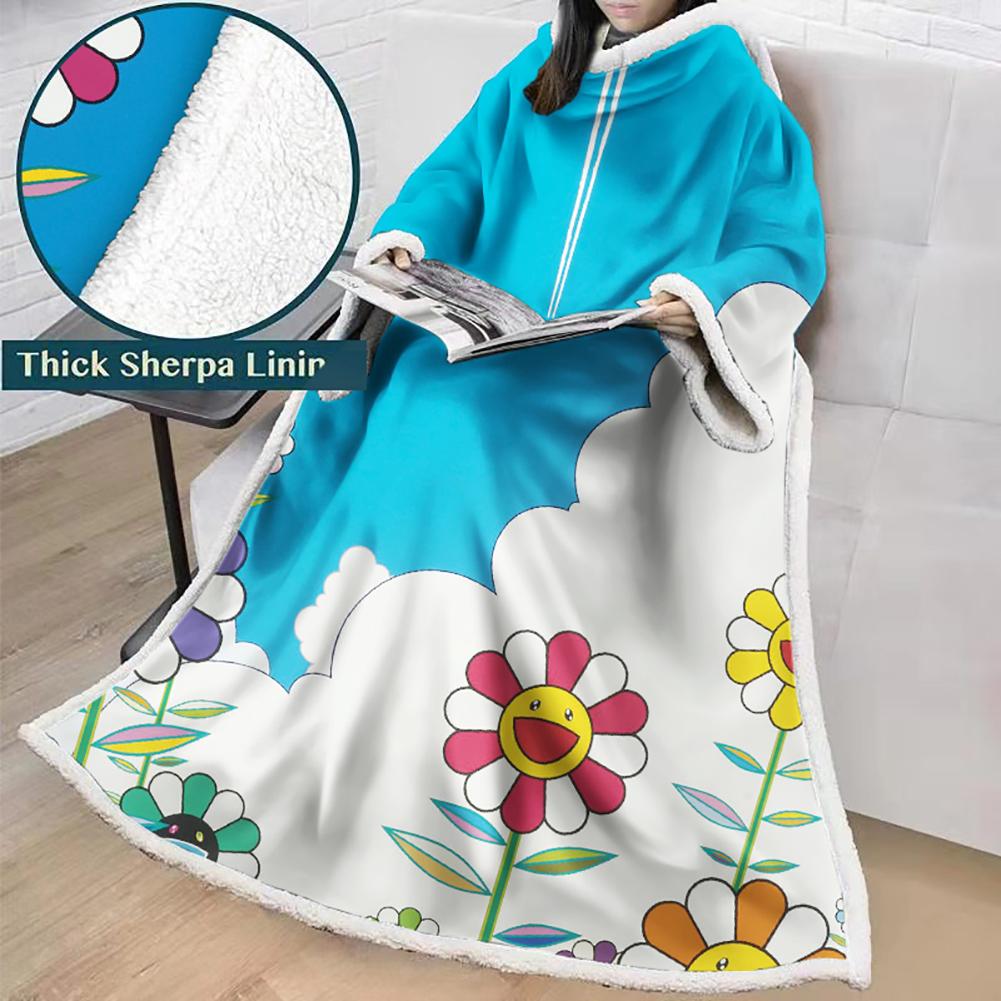 3D Digital Flower Printed Blanket With Sleeves-Cute Cartoon Blanket Robe