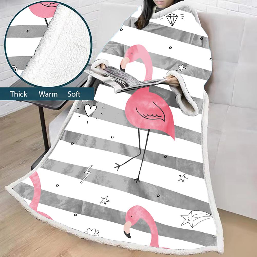 3D Digital Printed Blanket With Sleeves-Flamingo Blanket Robe