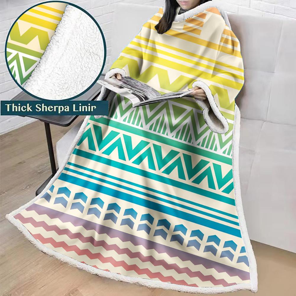 3D Digital Printed Blanket With Sleeves-Geometric Designs Blanket Robe