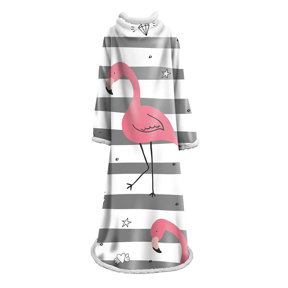 3D Digital Printed Blanket With Sleeves-Flamingo Blanket Robe