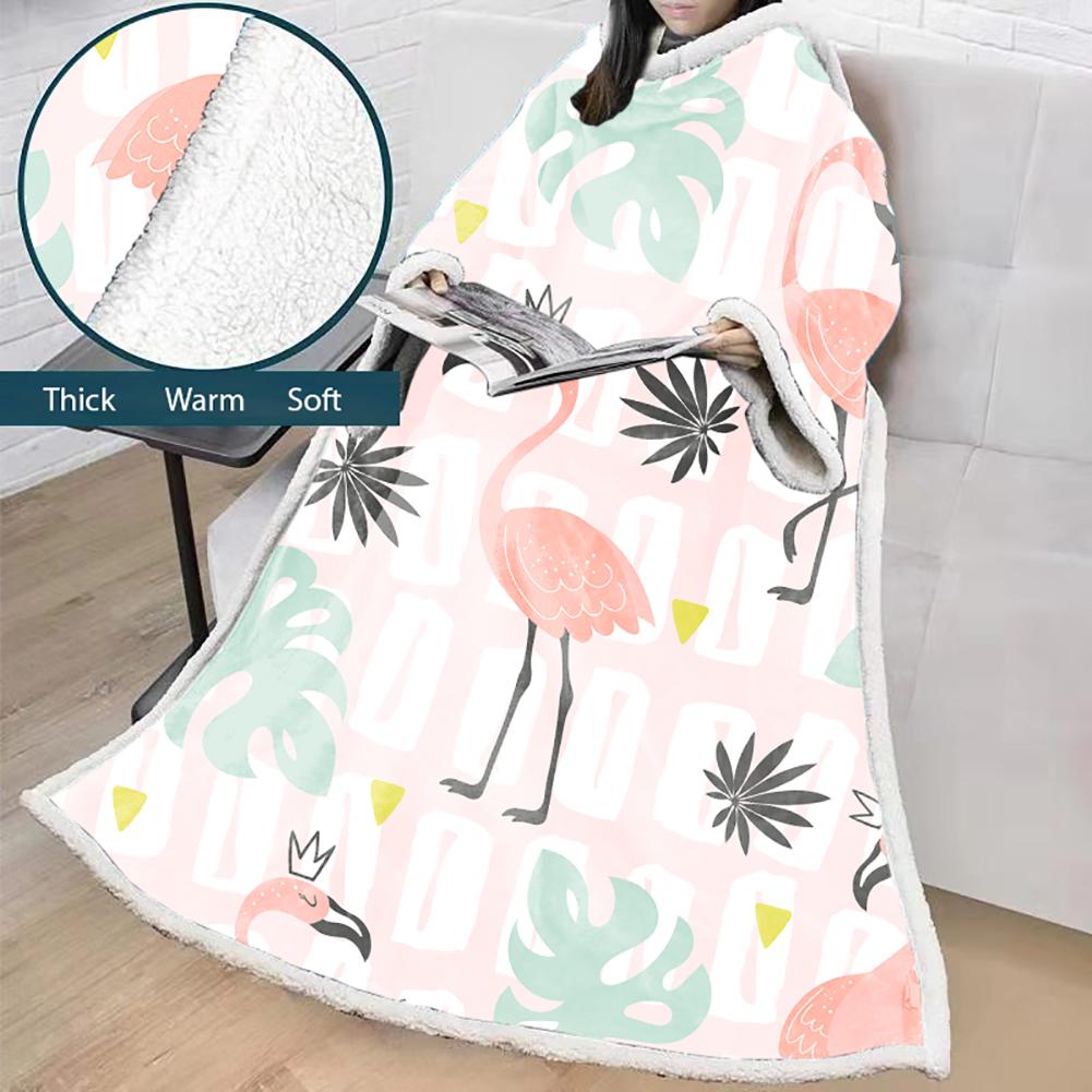 3D Digital Printed Blanket With Sleeves-Flamingo Blanket Robe