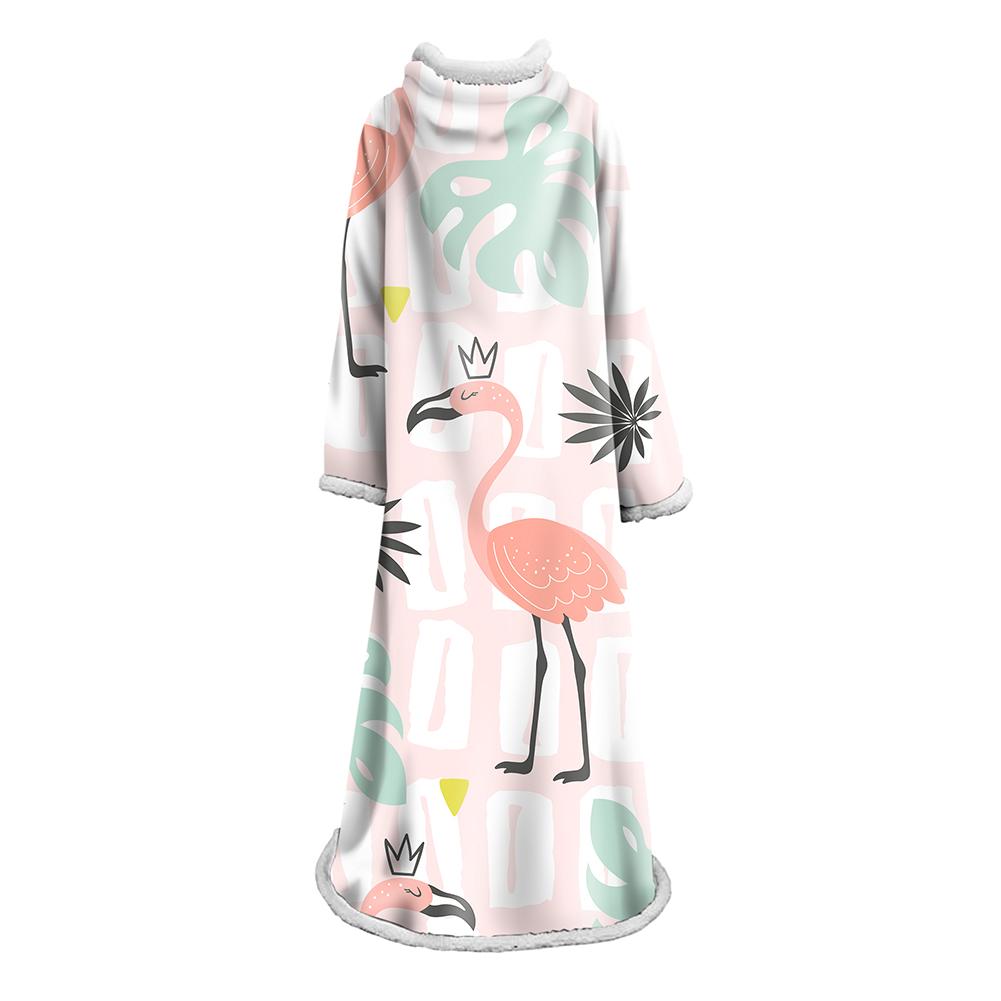 3D Digital Printed Blanket With Sleeves-Flamingo Blanket Robe