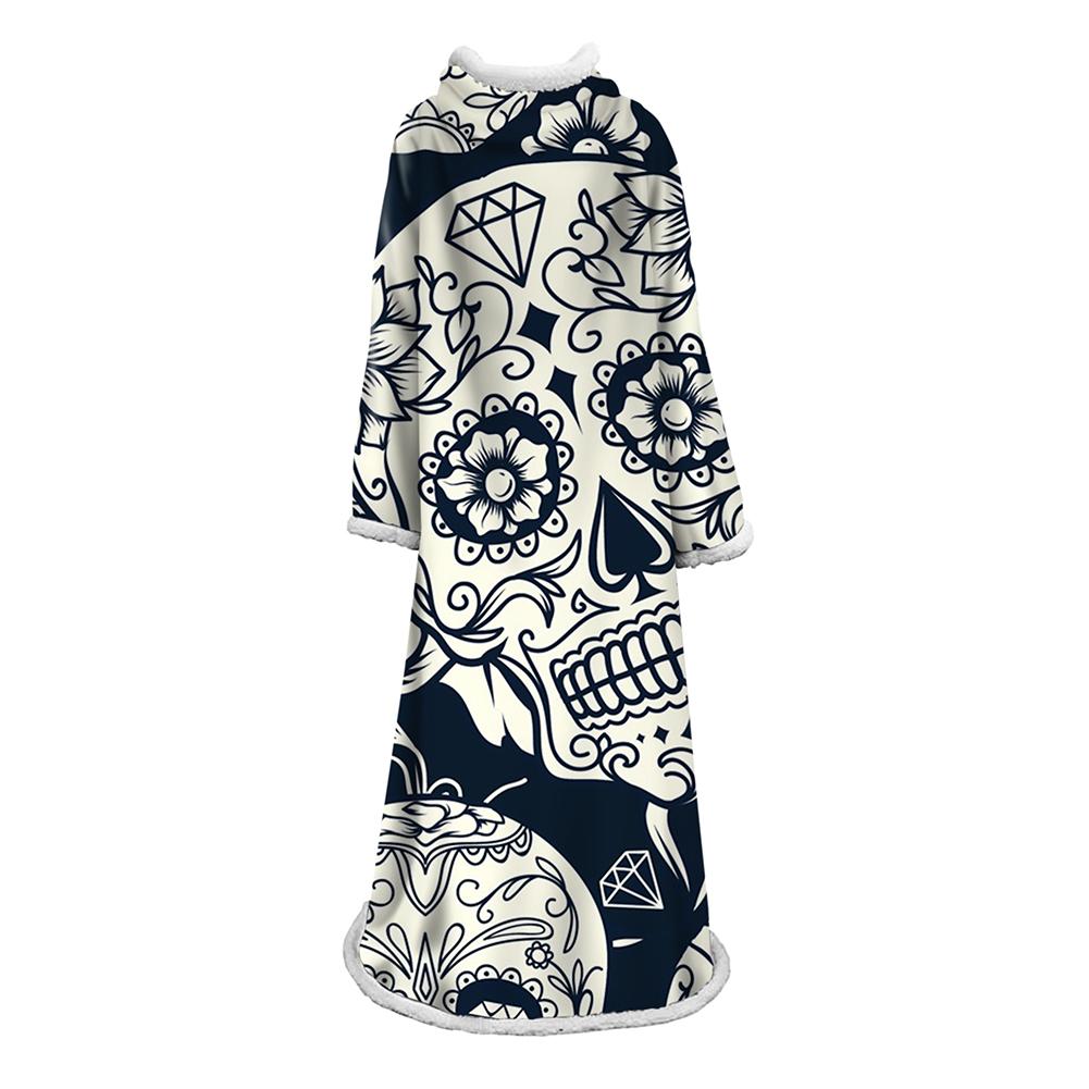 3D Digital Printed Skull Blanket With Sleeves-Horror Blanket Robe