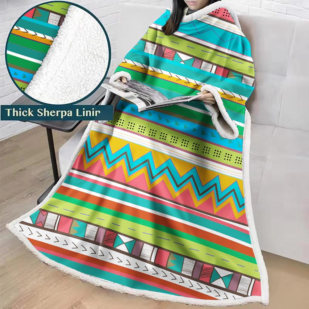 3D Digital Printed Blanket With Sleeves-Geometric Designs Blanket Robe