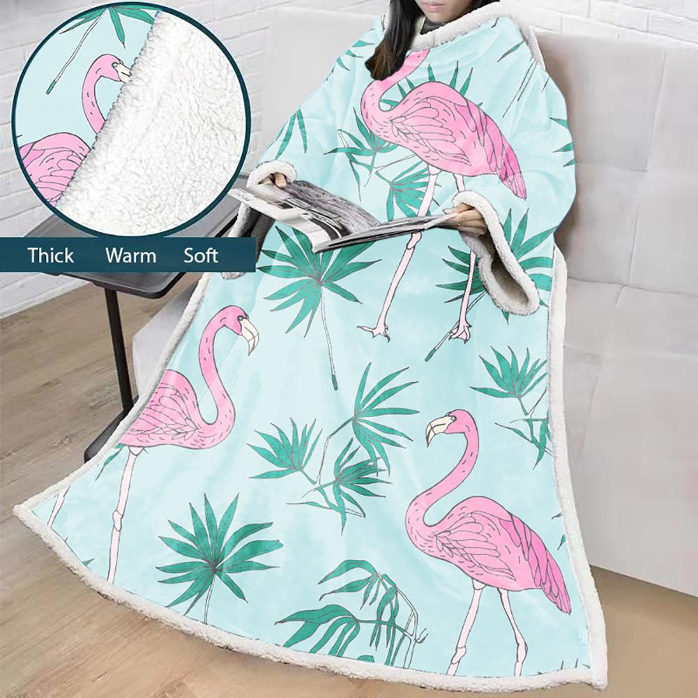 3D Digital Printed Blanket With Sleeves-Flamingo Blanket Robe