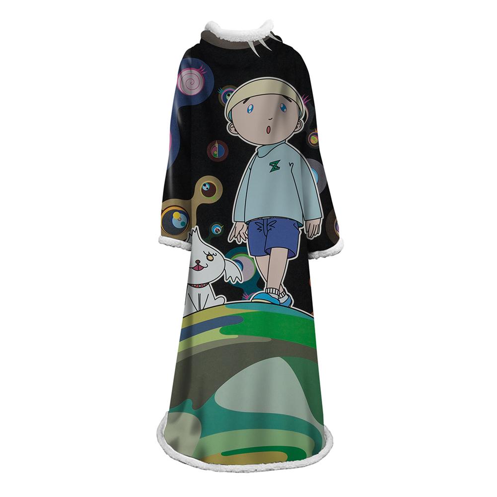 3D Digital Flower Printed Blanket With Sleeves-Cute Cartoon Blanket Robe