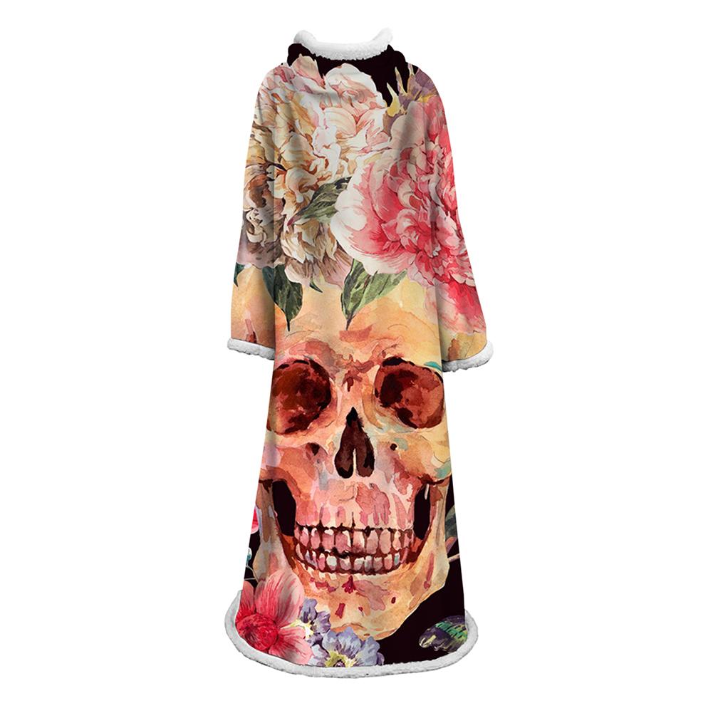 3D Digital Printed Skull Blanket With Sleeves-Horror Blanket Robe