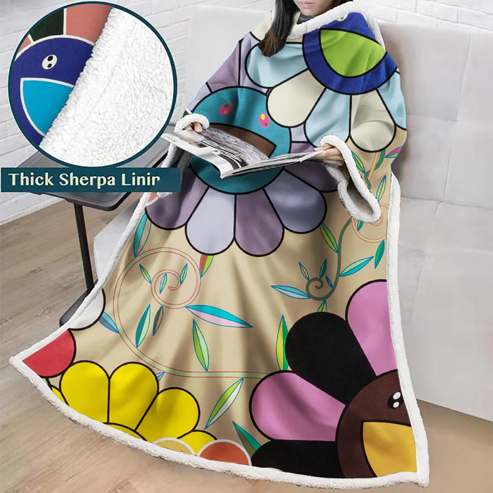 3D Digital Flower Printed Blanket With Sleeves-Cute Cartoon Blanket Robe