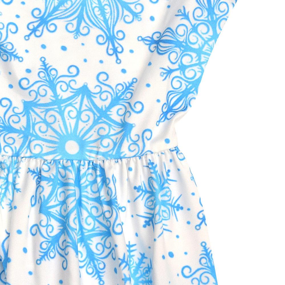 Christmas Dresses - Long Sleeves Blue Printed Dress