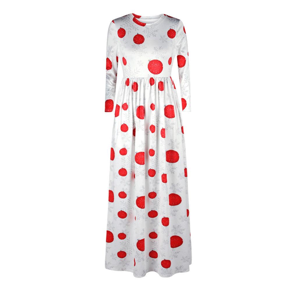 Christmas Dresses - Long Sleeves Red Dots Printed Dress