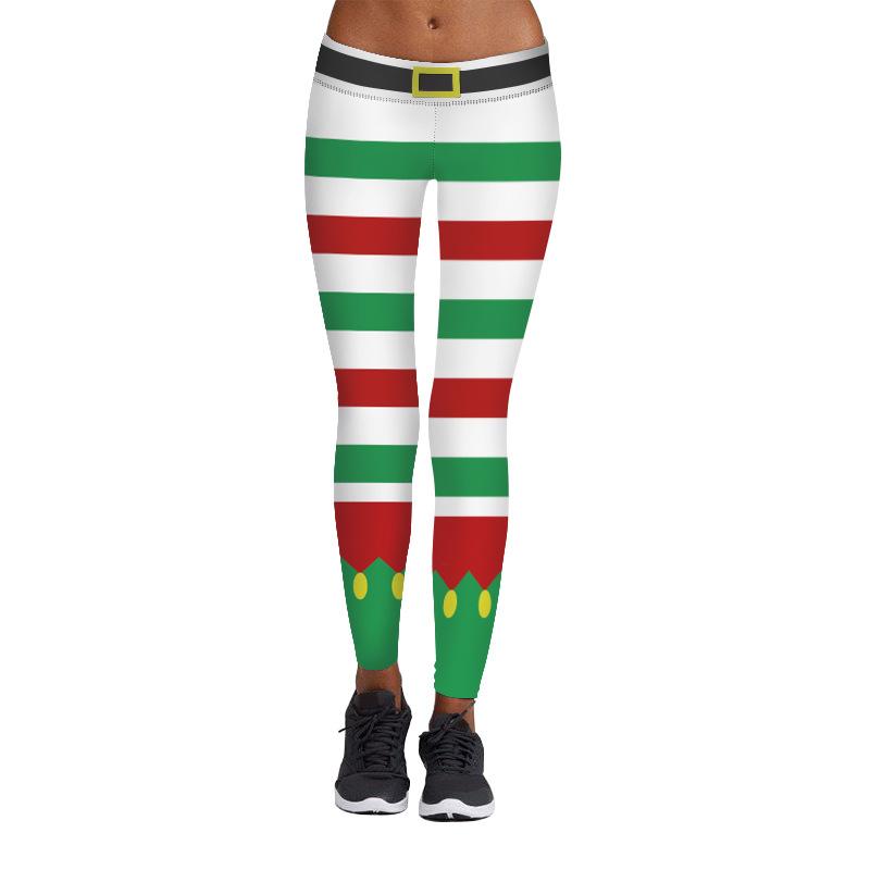 Christmas Leggings - Women 3D Xmas Workout Elastic Stripe Legging