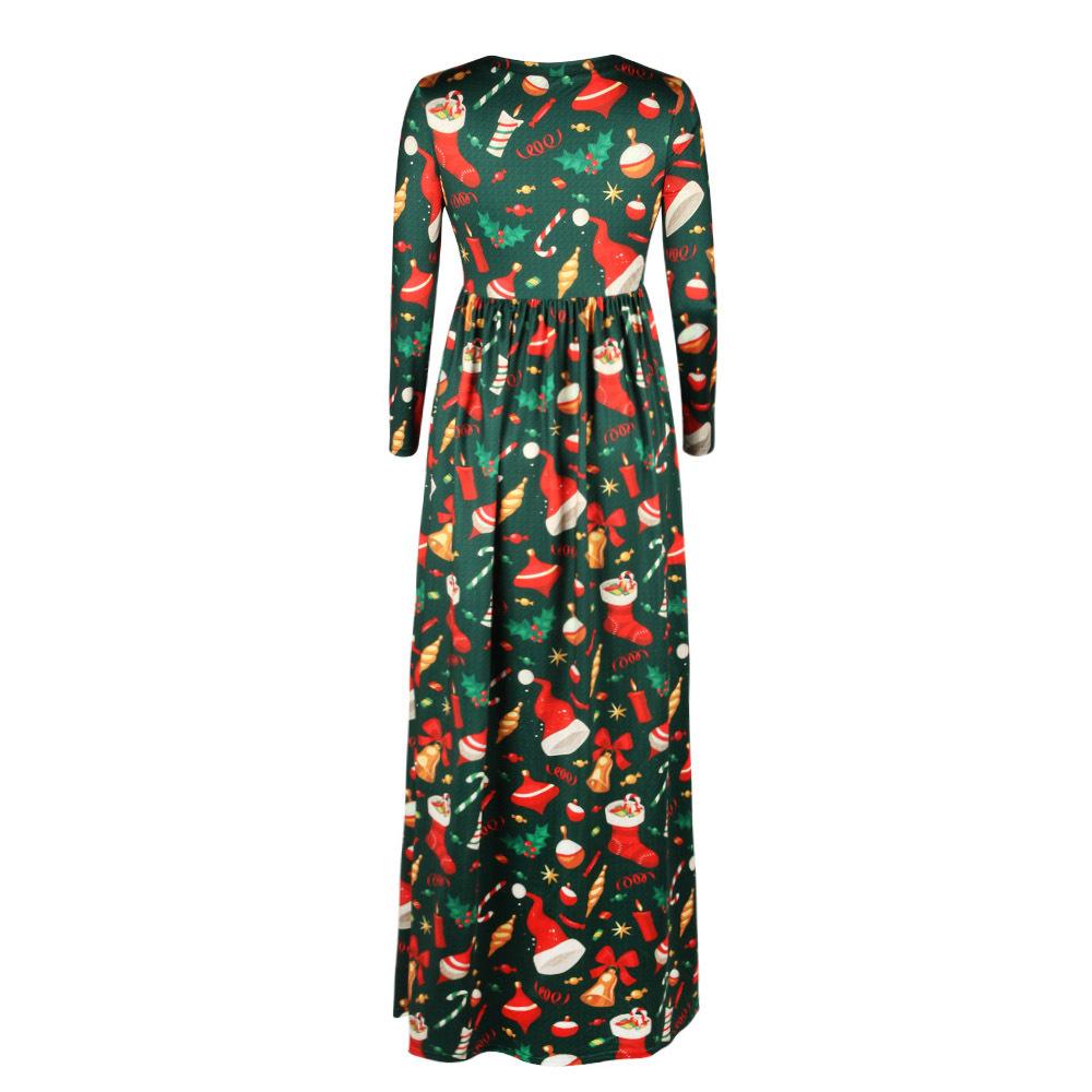 Christmas Dresses - Long Sleeves Xmas Hat Printed Dress