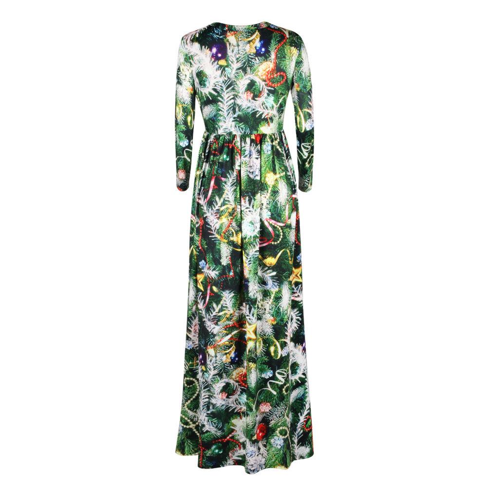 Christmas Dresses - Long Sleeves Xmas Tree Printed Dress