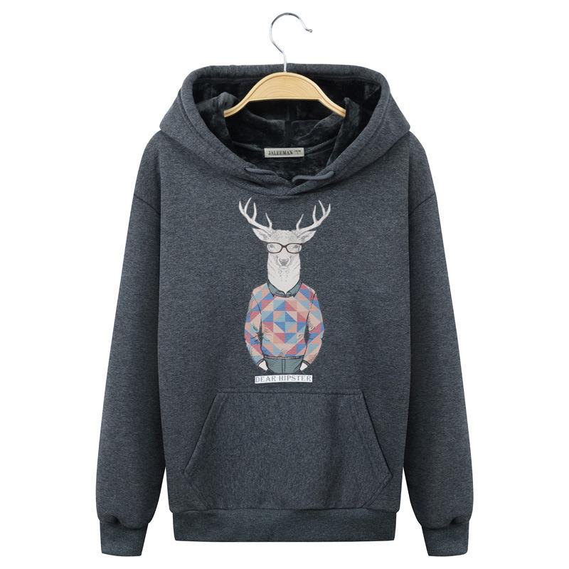 Harajuku Style Hoodies - Solid Color Harajuku Style Series Deer Super Cool Fleece Hoodie