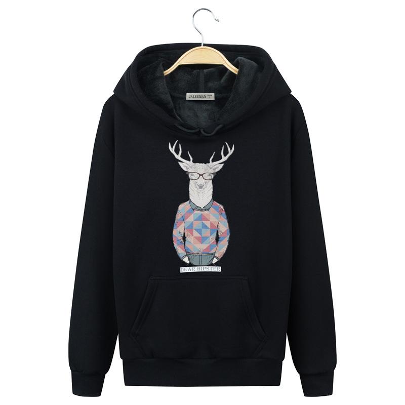 Harajuku Style Hoodies - Solid Color Harajuku Style Series Deer Super Cool Fleece Hoodie