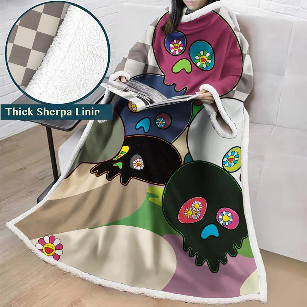 3D Digital Flower Printed Blanket With Sleeves-Cute Cartoon Blanket Robe