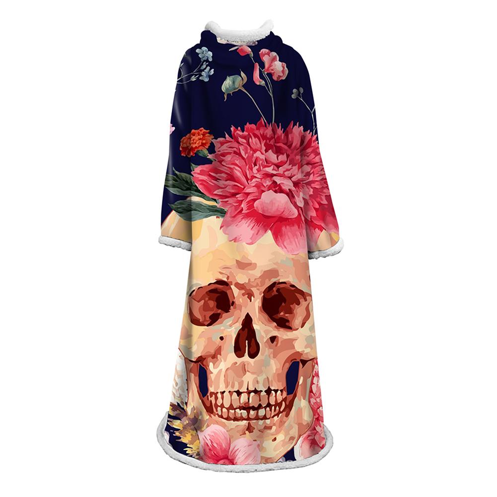 3D Digital Printed Skull Blanket With Sleeves-Horror Blanket Robe