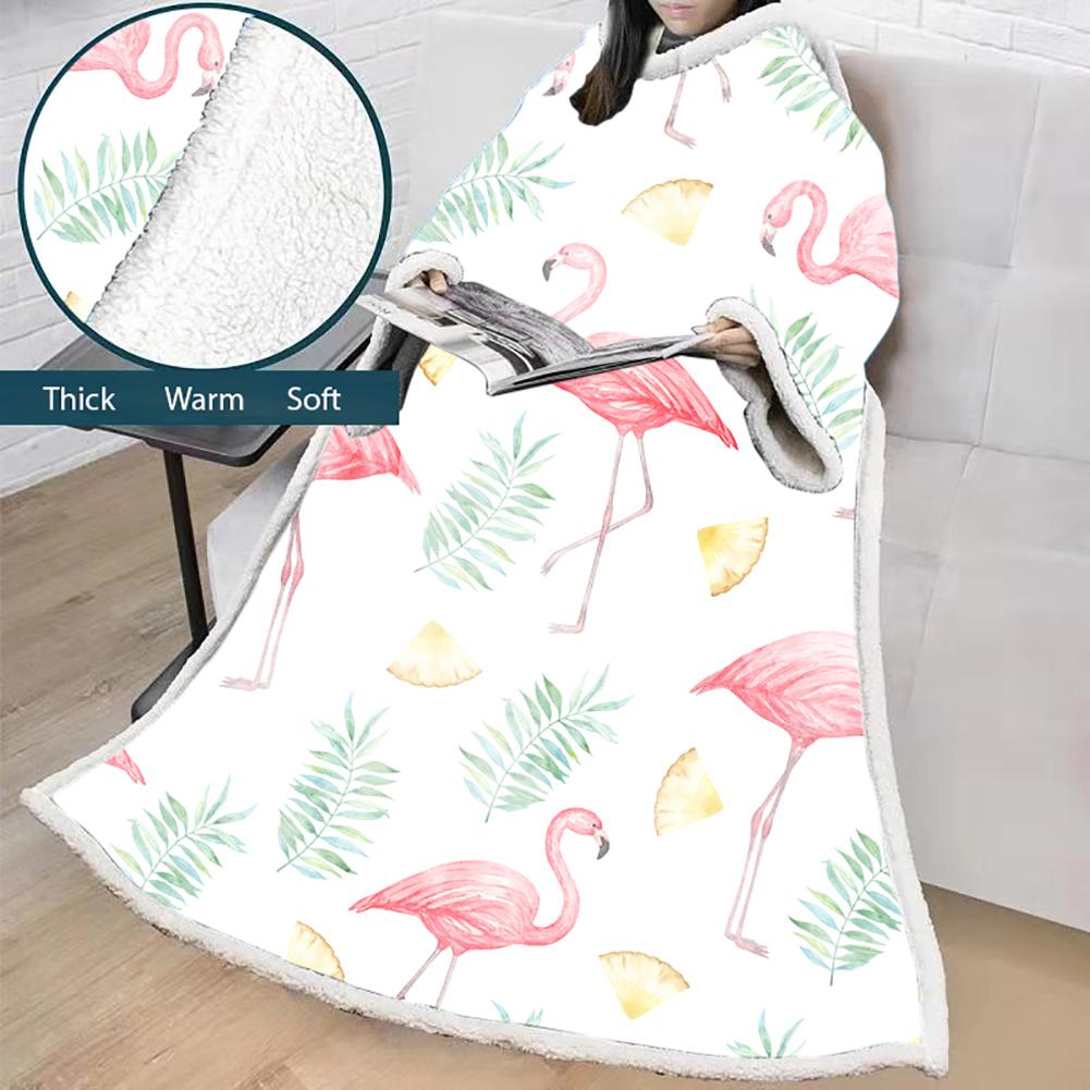 3D Digital Printed Blanket With Sleeves-Flamingo Blanket Robe