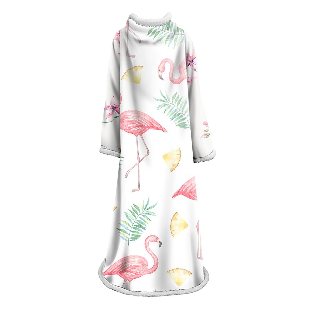 3D Digital Printed Blanket With Sleeves-Flamingo Blanket Robe