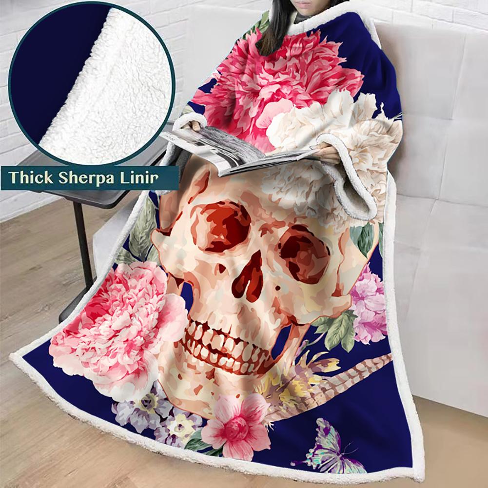 3D Digital Printed Blanket With Sleeves-Horror Skull Blanket Robe