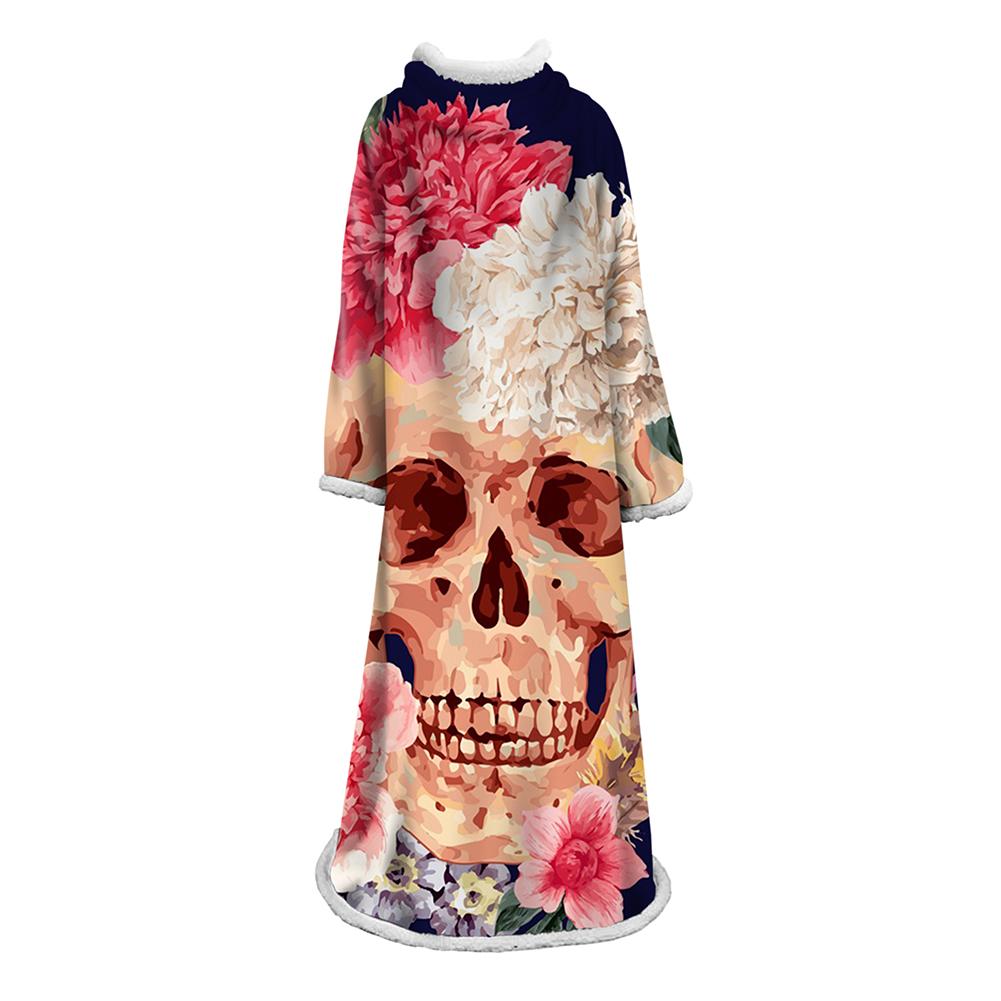 3D Digital Printed Blanket With Sleeves-Horror Skull Blanket Robe