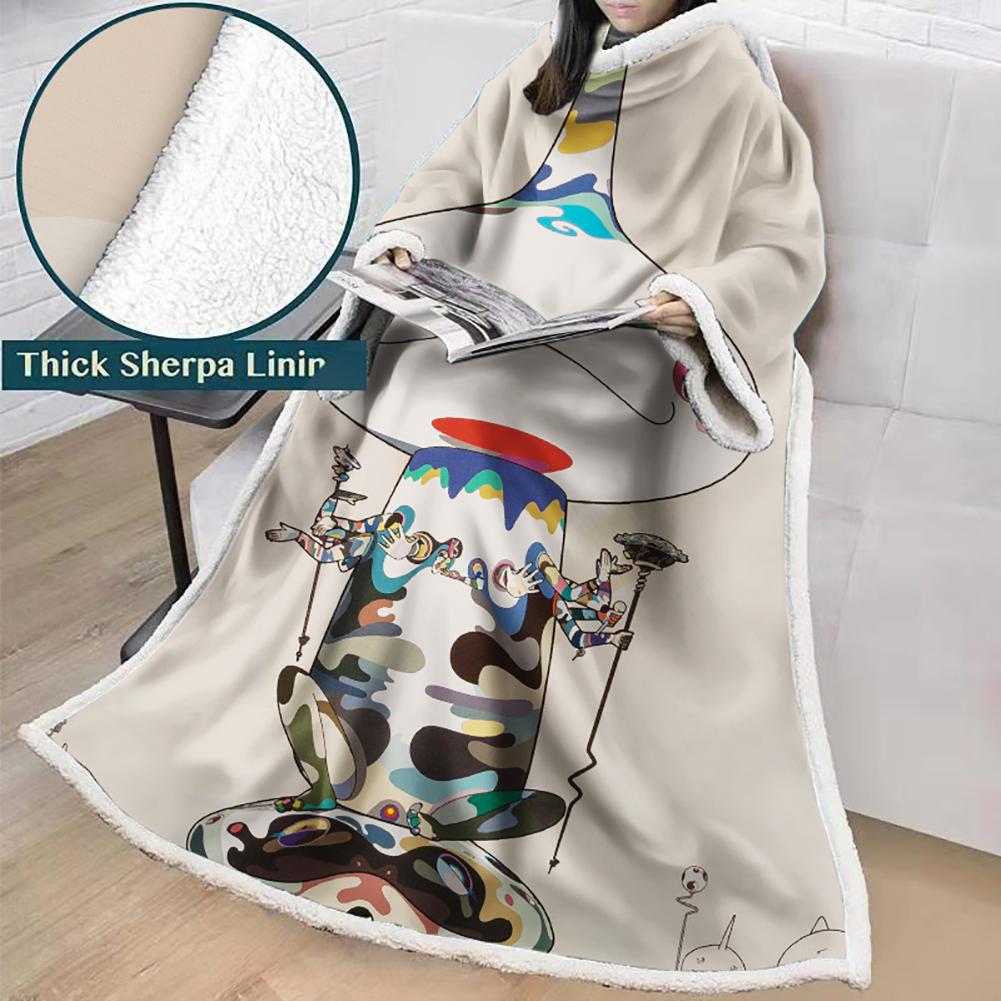 3D Digital Flower Printed Blanket With Sleeves-Cute Cartoon Blanket Robe