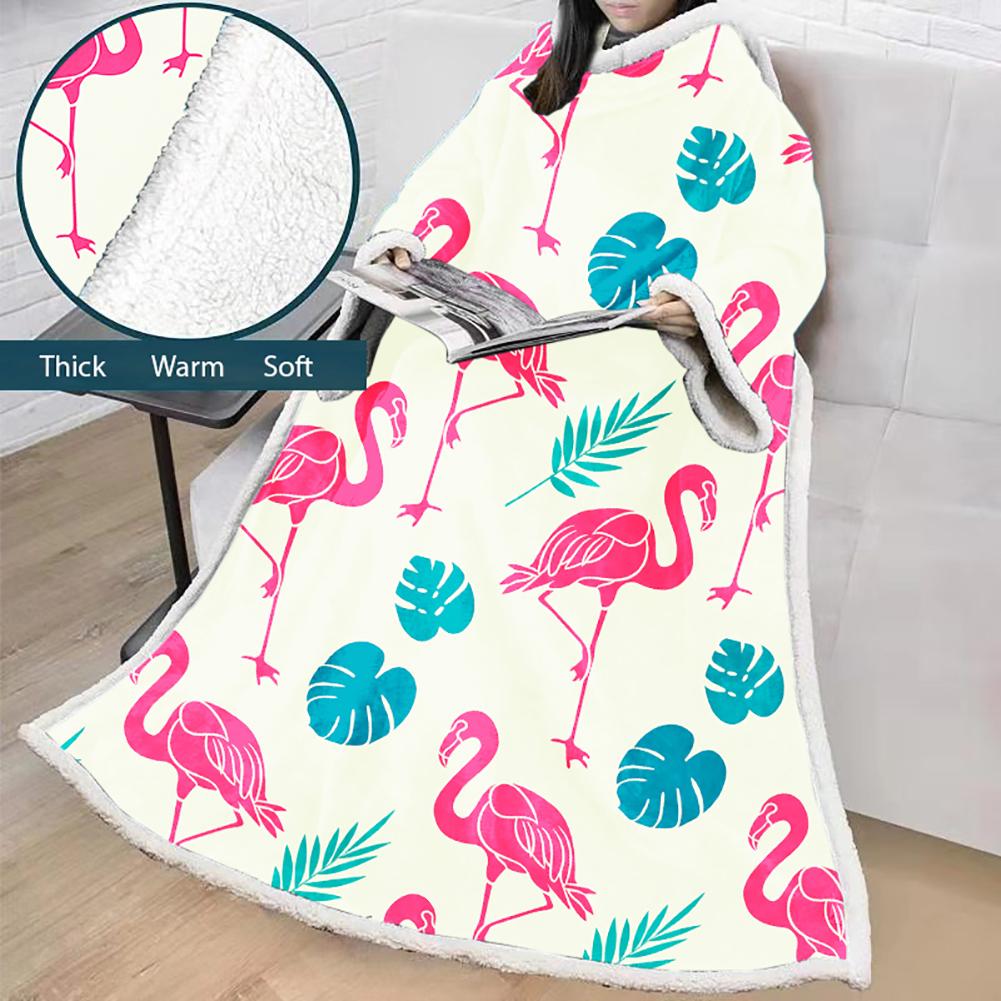 3D Digital Printed Blanket With Sleeves-Flamingo Blanket Robe