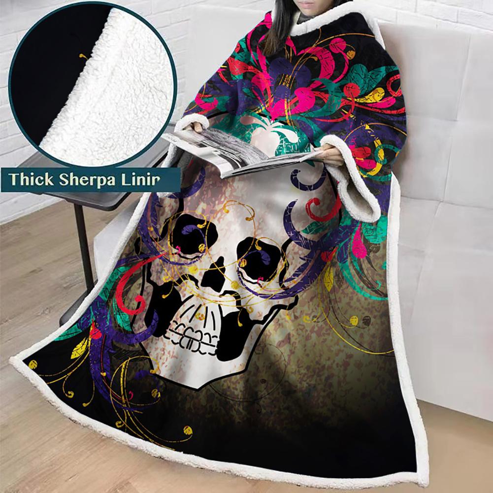 3D Digital Printed Blanket With Sleeves-Horror Skull Blanket Robe