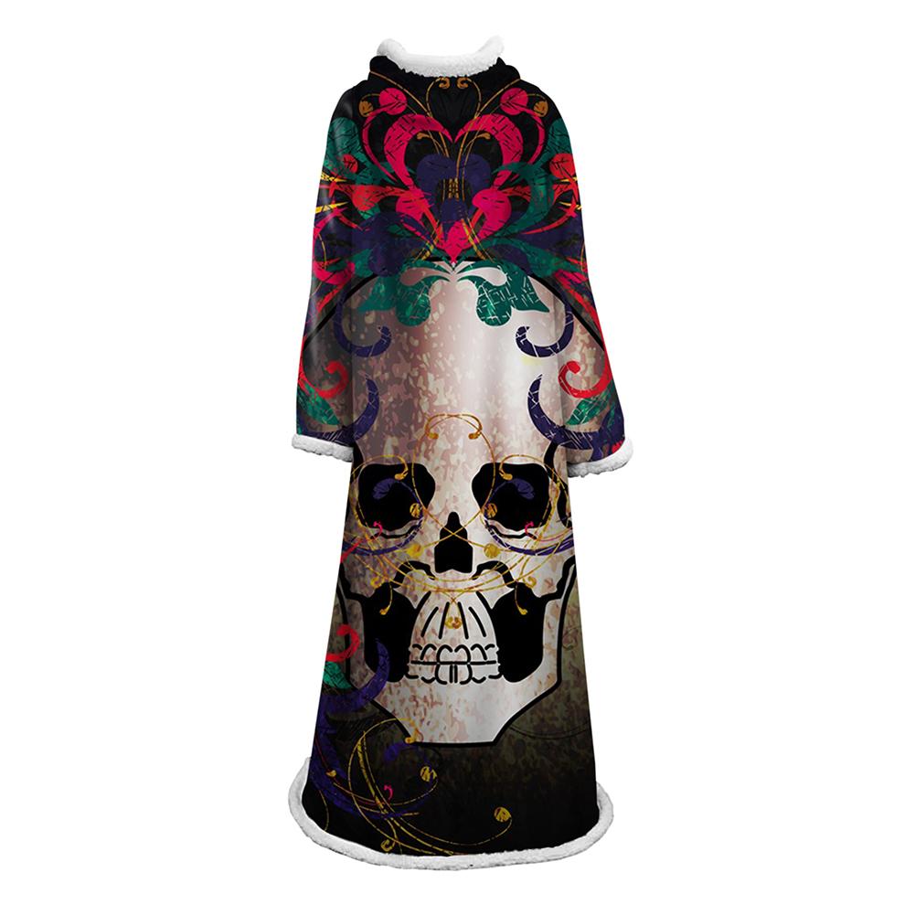 3D Digital Printed Blanket With Sleeves-Horror Skull Blanket Robe