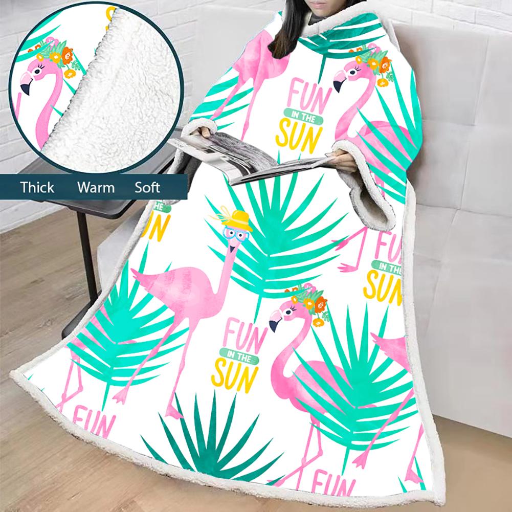 3D Digital Printed Blanket With Sleeves-Flamingo Blanket Robe