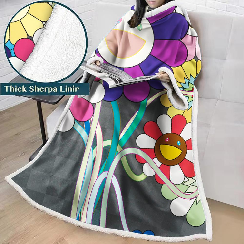 3D Digital Flower Printed Blanket With Sleeves-Cute Cartoon Blanket Robe