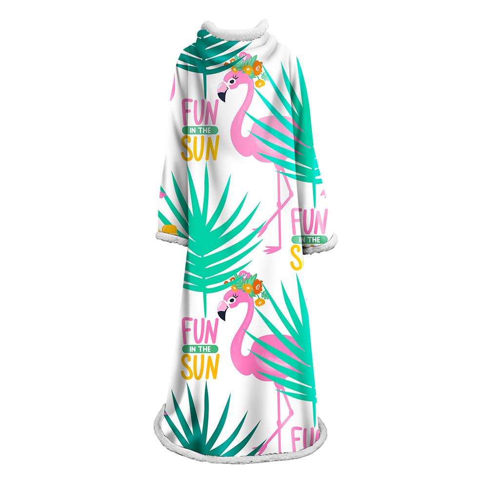 3D Digital Printed Blanket With Sleeves-Flamingo Blanket Robe