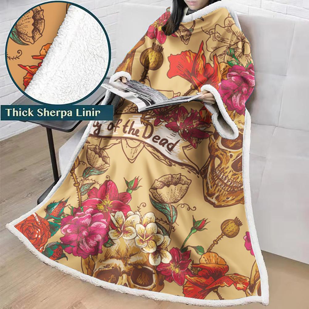 3D Digital Printed Skull Blanket With Sleeves-Horror Blanket Robe