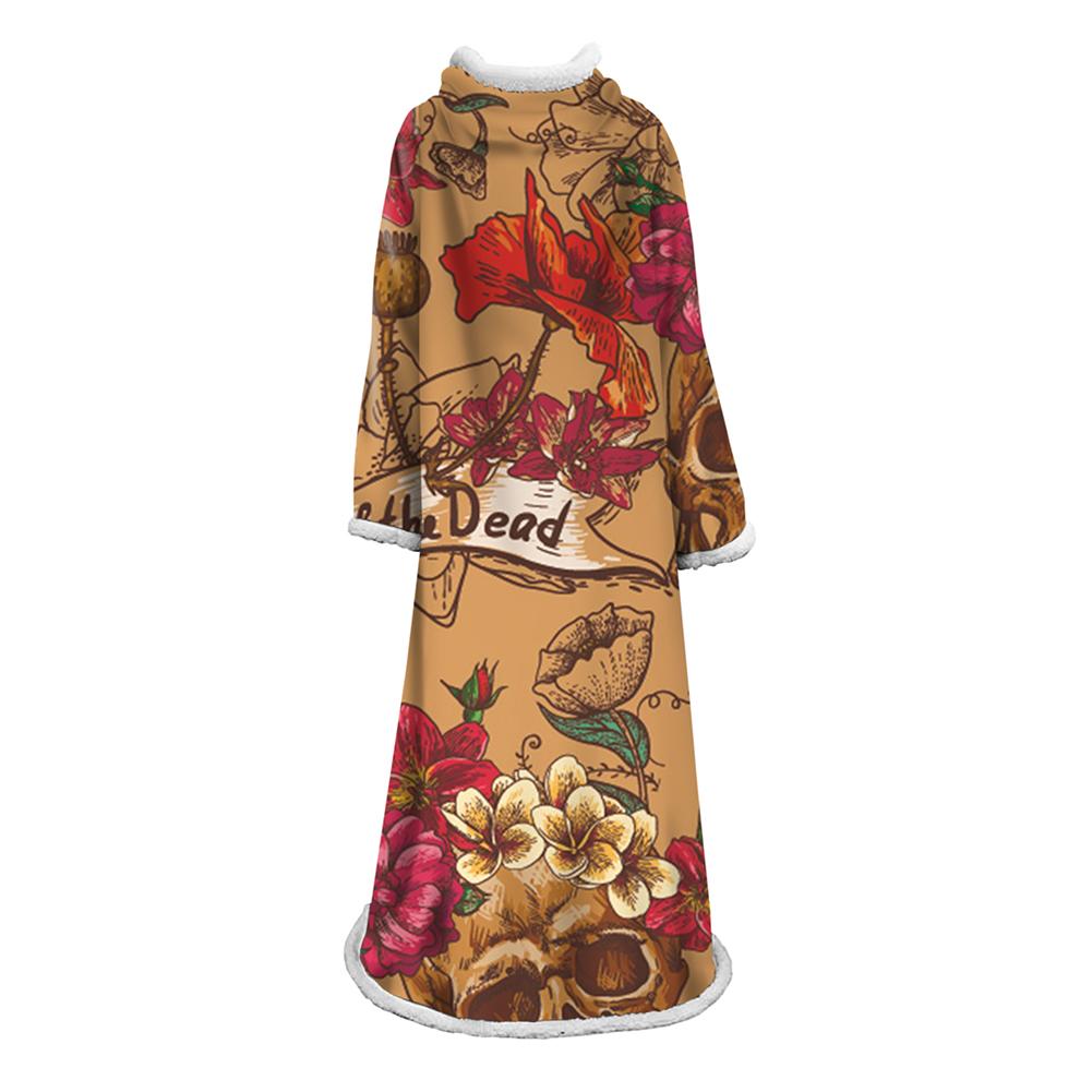 3D Digital Printed Skull Blanket With Sleeves-Horror Blanket Robe