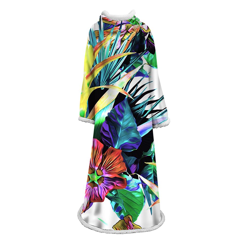 3D Digital Printed Plants Blanket With Sleeves-Leaves Blanket Robe