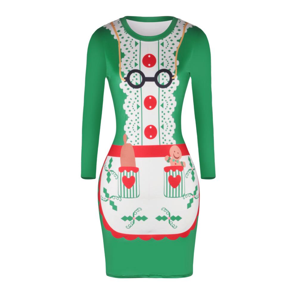 Christmas Dresses - Knee-Length Xmas Apron Print Dress