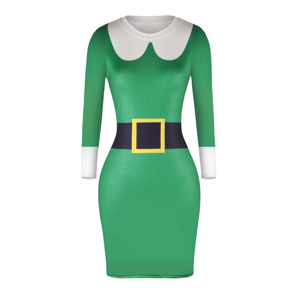 Christmas Dresses - Knee-Length Xmas Green Trendy Dress