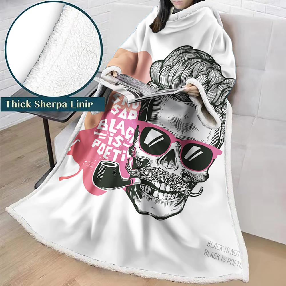 3D Digital Printed Blanket With Sleeves-Horror Skull Blanket Robe