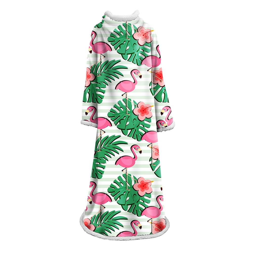 3D Digital Printed Blanket With Sleeves-Flamingo Blanket Robe