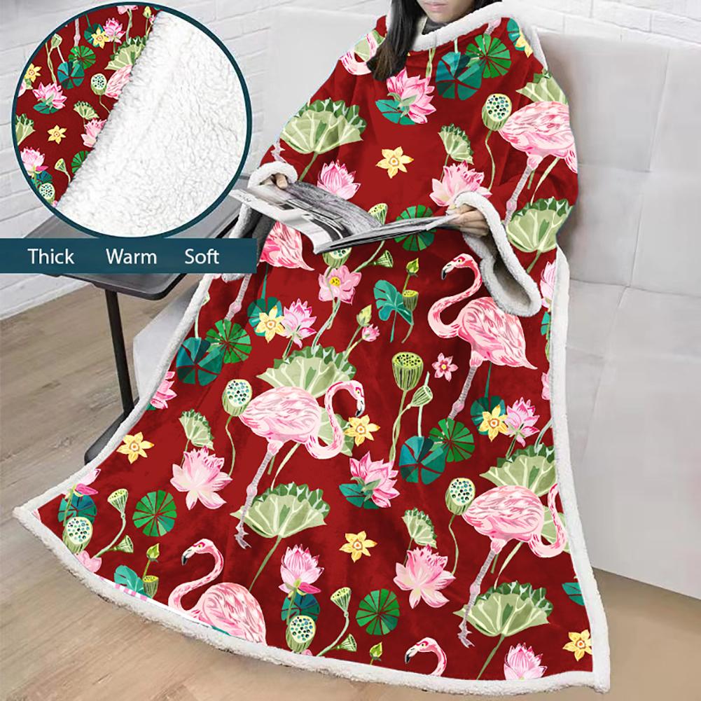 3D Digital Printed Blanket With Sleeves-Flamingo Blanket Robe