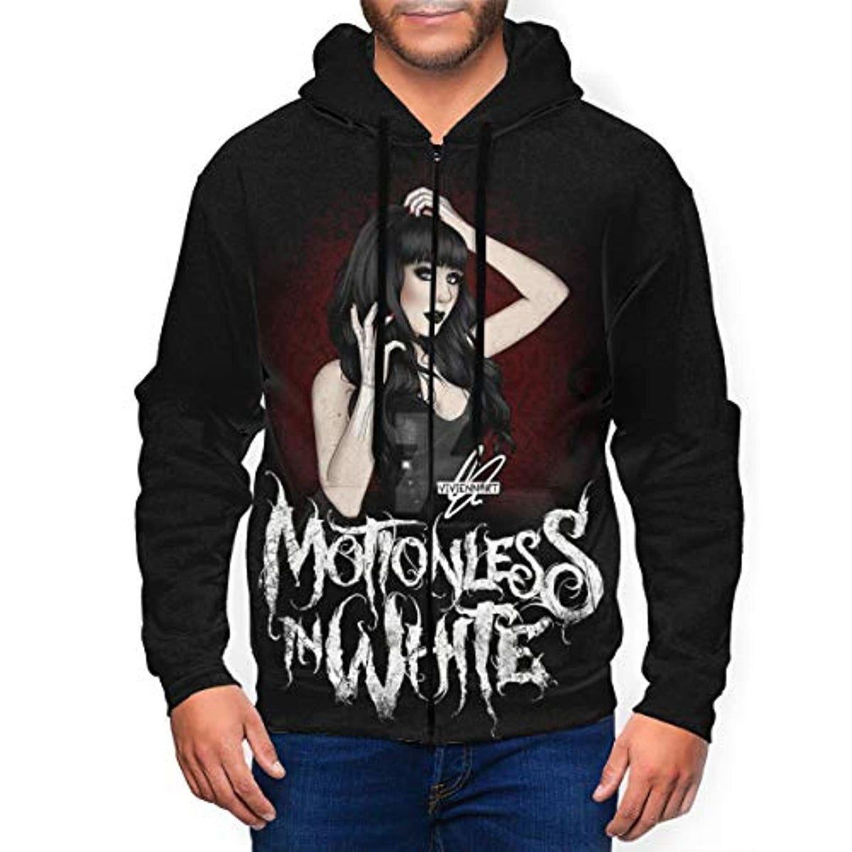 Motionless in White Men&#39;s Fashion Hoodie - 3D Printed Zip Up Hooded Sweatshirt