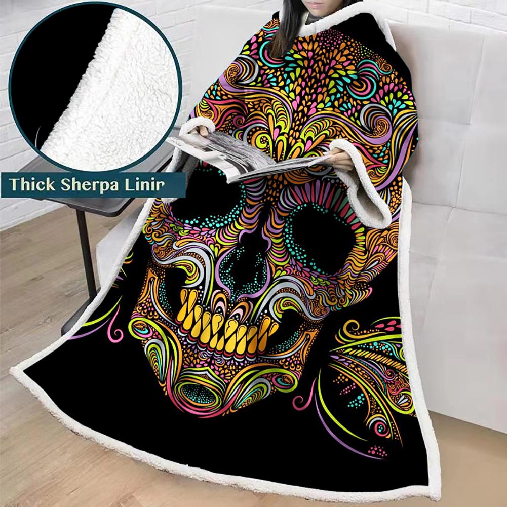 3D Digital Printed Blanket With Sleeves-Horror Skull Blanket Robe