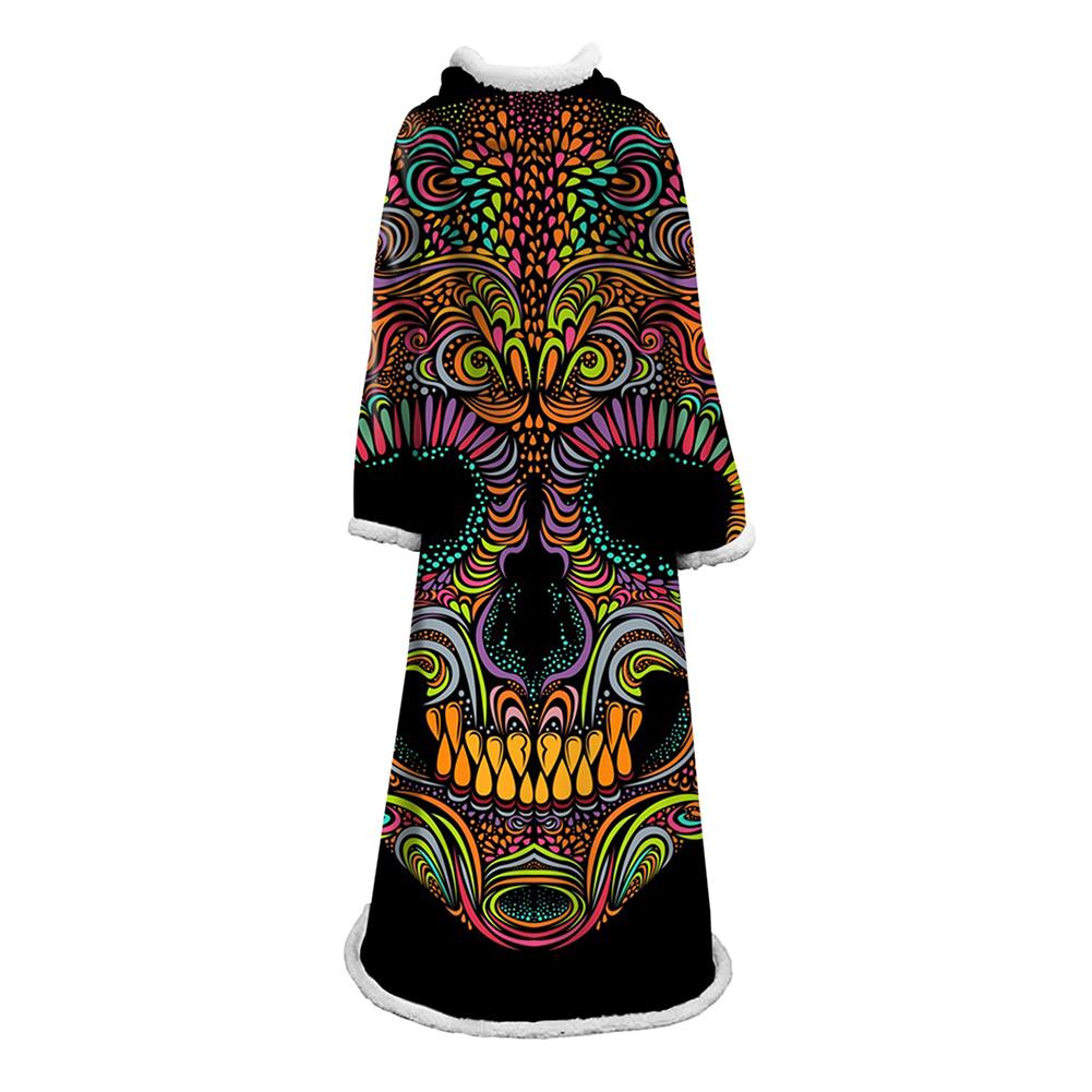 3D Digital Printed Blanket With Sleeves-Horror Skull Blanket Robe